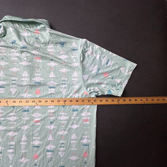 Bad Birdie Shirt Mens XL Green Performance Golf Polo All Over Print Geometric - Picture 8 of 9